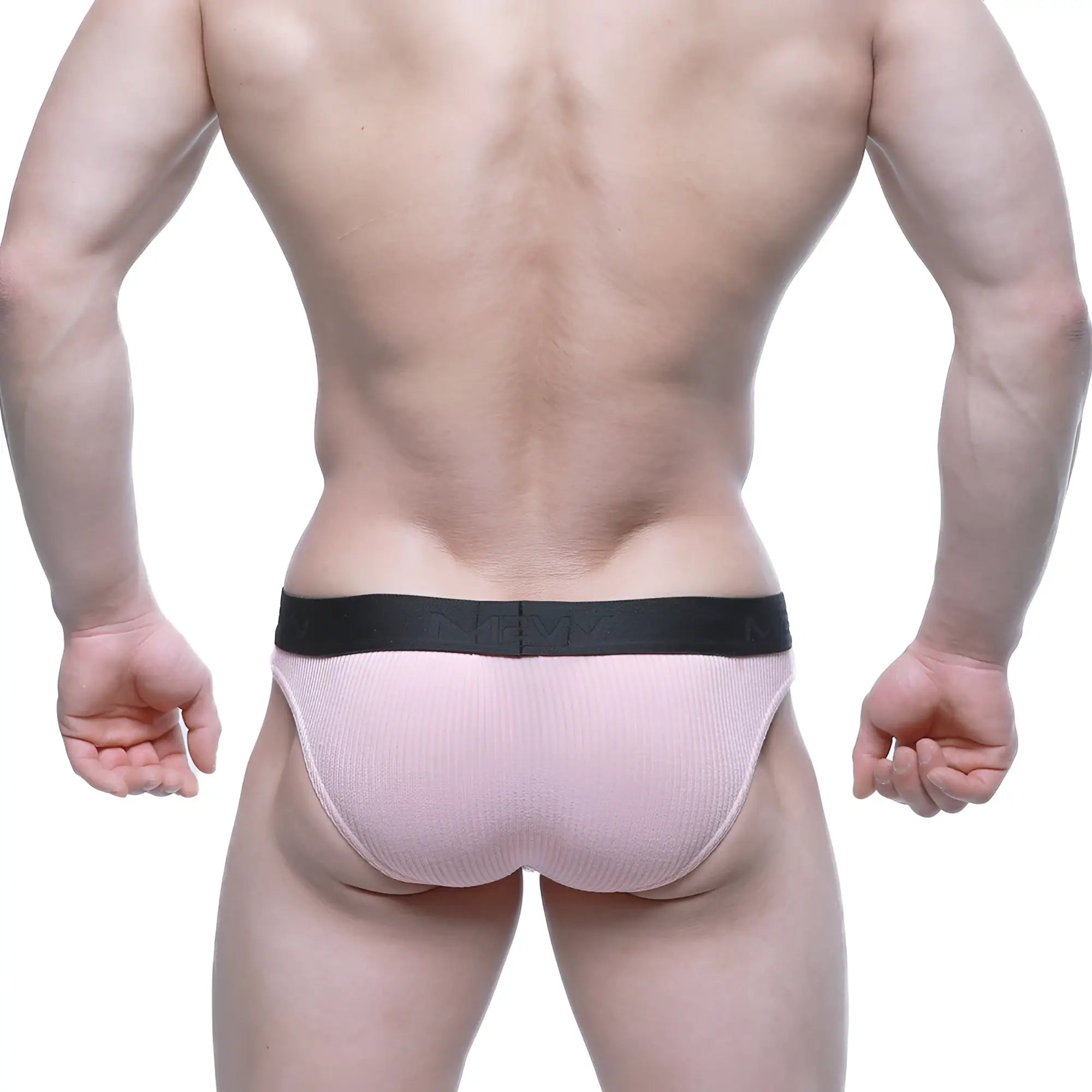 Pink ribbed briefs with black elastic waistband by metro malewear air brief pink 3803-02