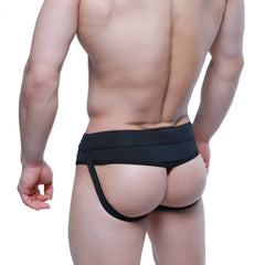 Black MetroMaleWear Ajax Jock Thong 2711-20 briefs with elastic waistband and single wide back strap shown from back