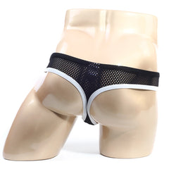 MetroMaleWear Alcala thong white 7102-00 black mesh briefs with white trim front view