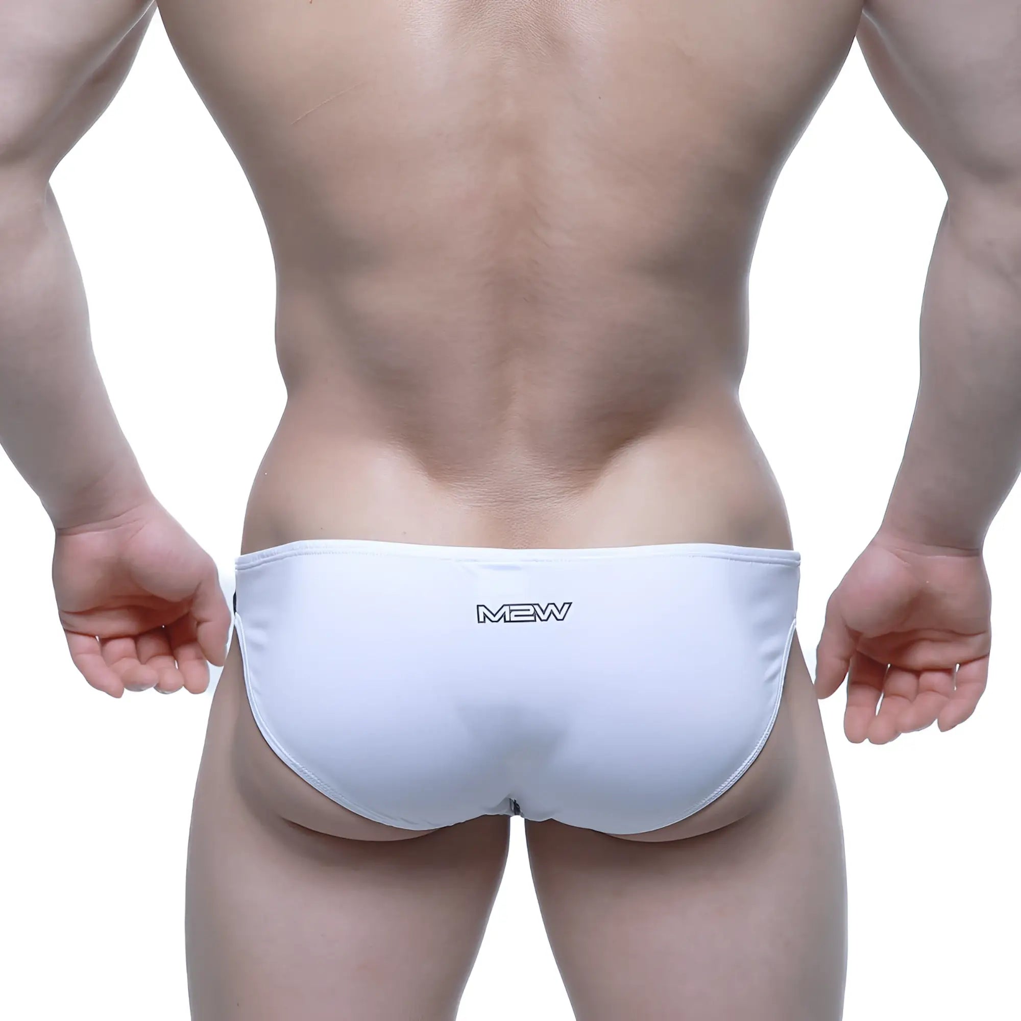 White mew brand sleek form-fitting swim trunks from MetroMaleWear Alegria Bikini 5233-00 in white color