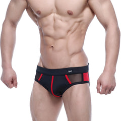 MetroMaleWear Alonzo swim brief red 4997-12 black and red mesh trimmed briefs with sleek athletic design
