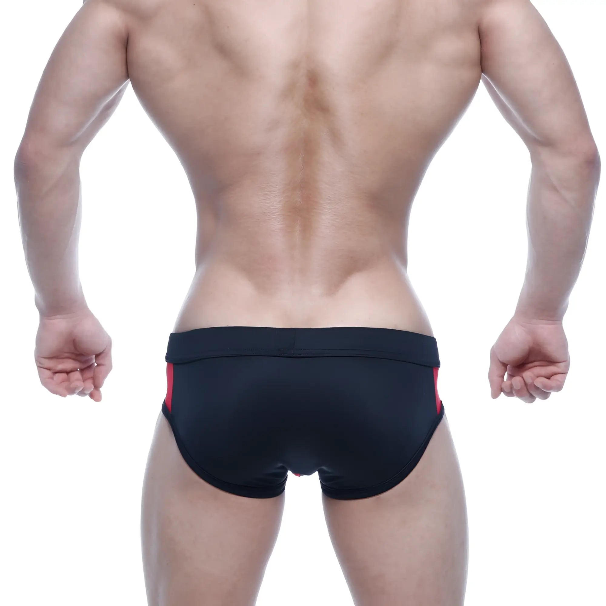 MetroMaleWear Alonzo swim brief black with red side panels designed for stylish and comfortable swimming