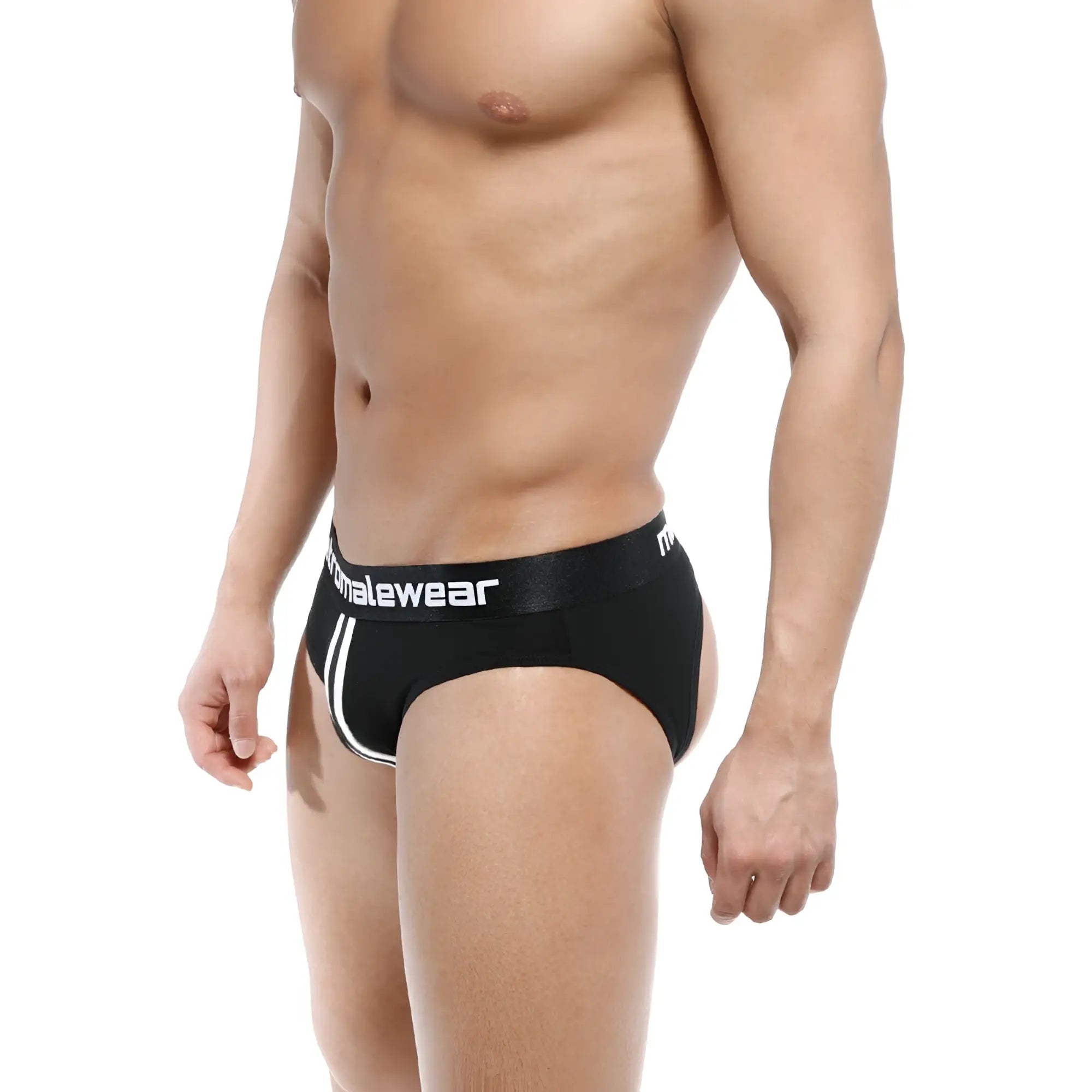 Black metro malewear apolo jock strap briefs with white piping and logo waistband in style 5001-20
