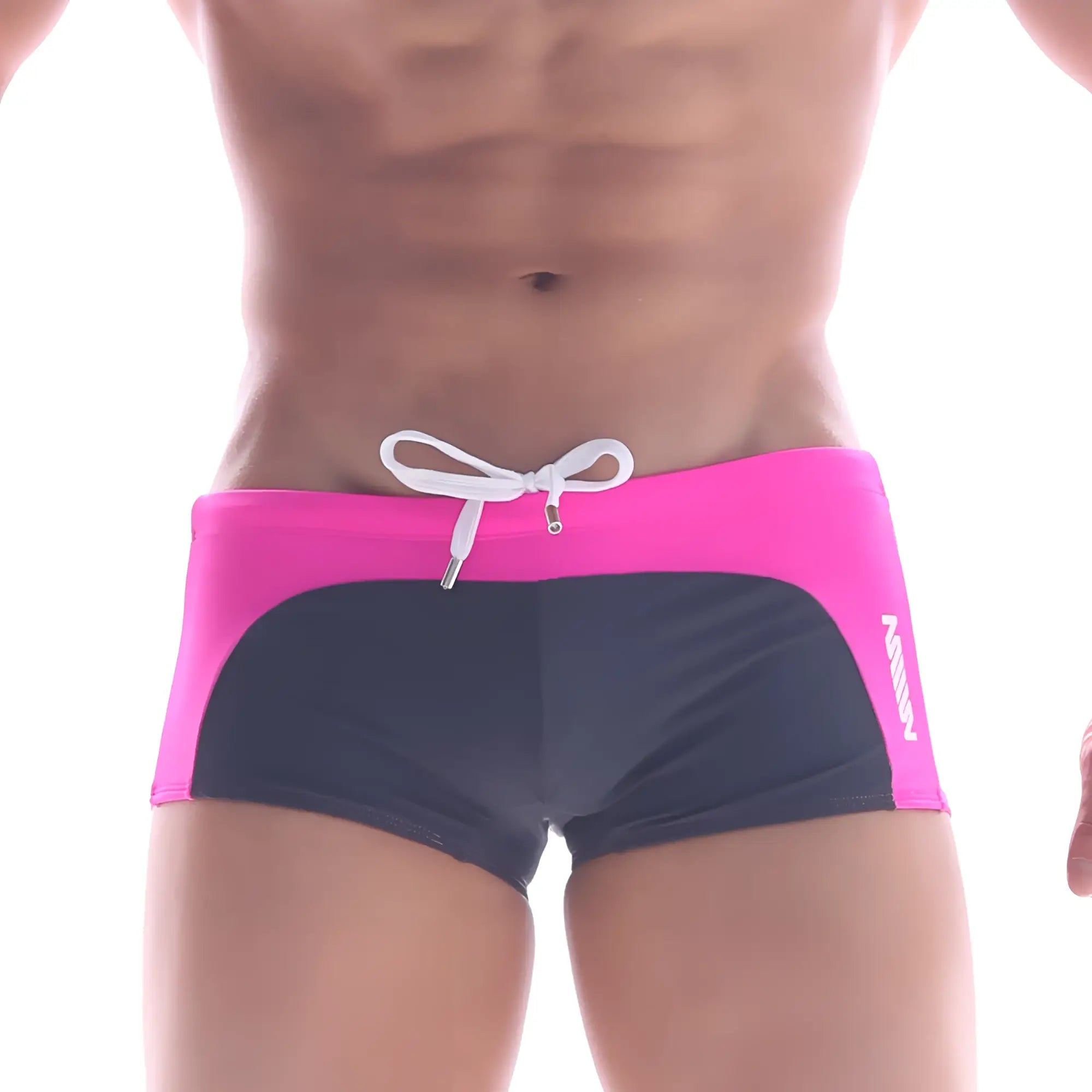 MetroMaleWear Arc swim boxer pink 4925-02 in bright pink and black with white drawstring waistband for swimming