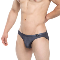 Dark gray mens briefs with subtle hexagonal texture and branded waistband from MetroMaleWear Armour Bikini 5103-M41