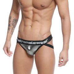 Silver metallic mesh briefs with black metromalewear elastic waistband metro male wear armour jockstraps 2901-05