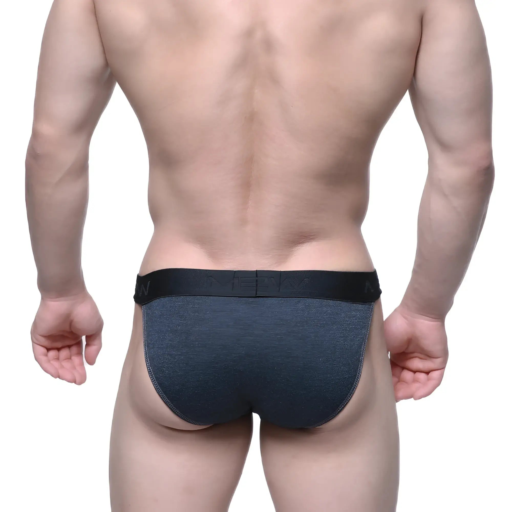 Dark gray heathered briefs with black elastic waistband and men branding from metromalewear asian bikini charcoal 3004-11