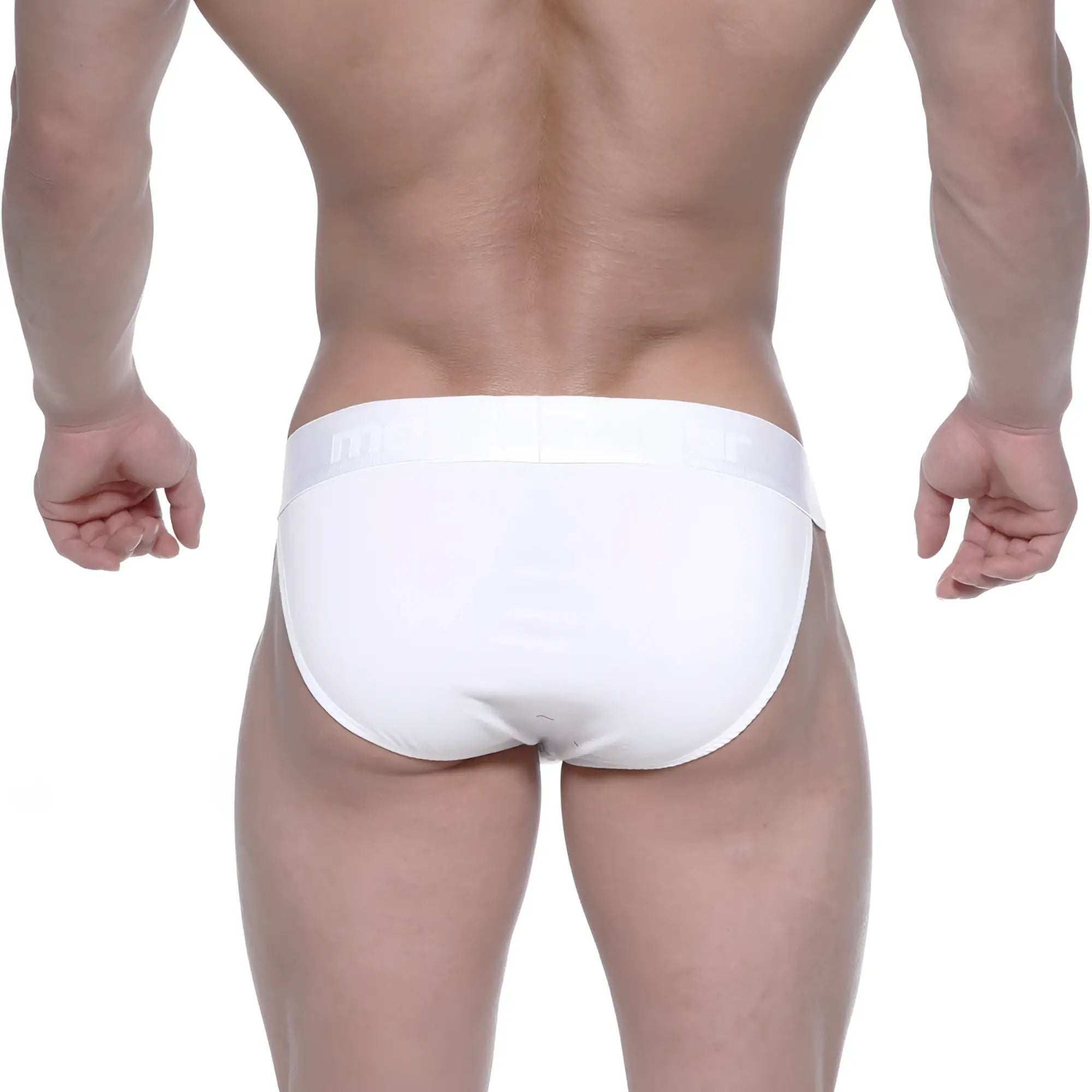 White briefs metro male wear Asian bikini crystal 3004-02 with smooth form fitting design and subtle waistband logo