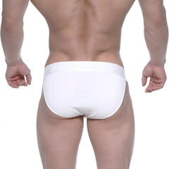 White briefs metro male wear Asian bikini crystal 3004-02 with smooth form fitting design and subtle waistband logo