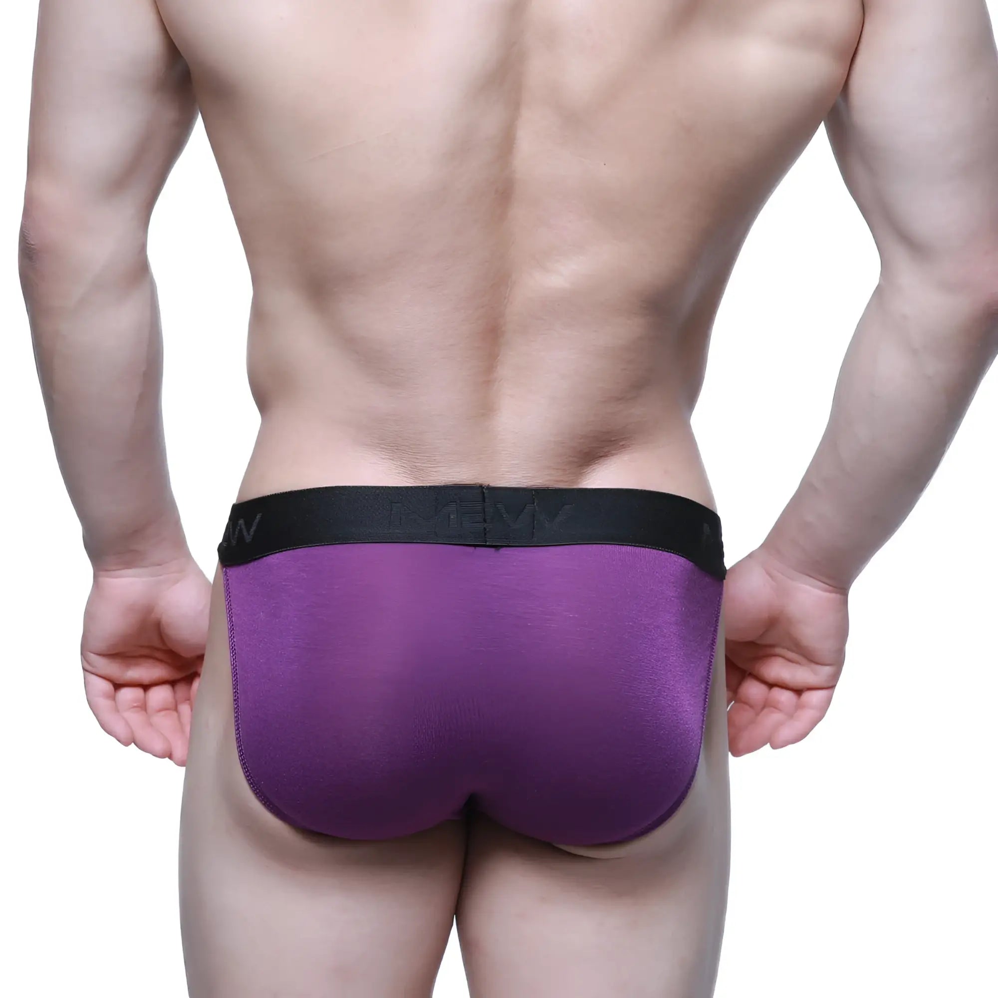Purple MetroMaleWear Asian bikini briefs with black elastic waistband designed for athletic comfort and support