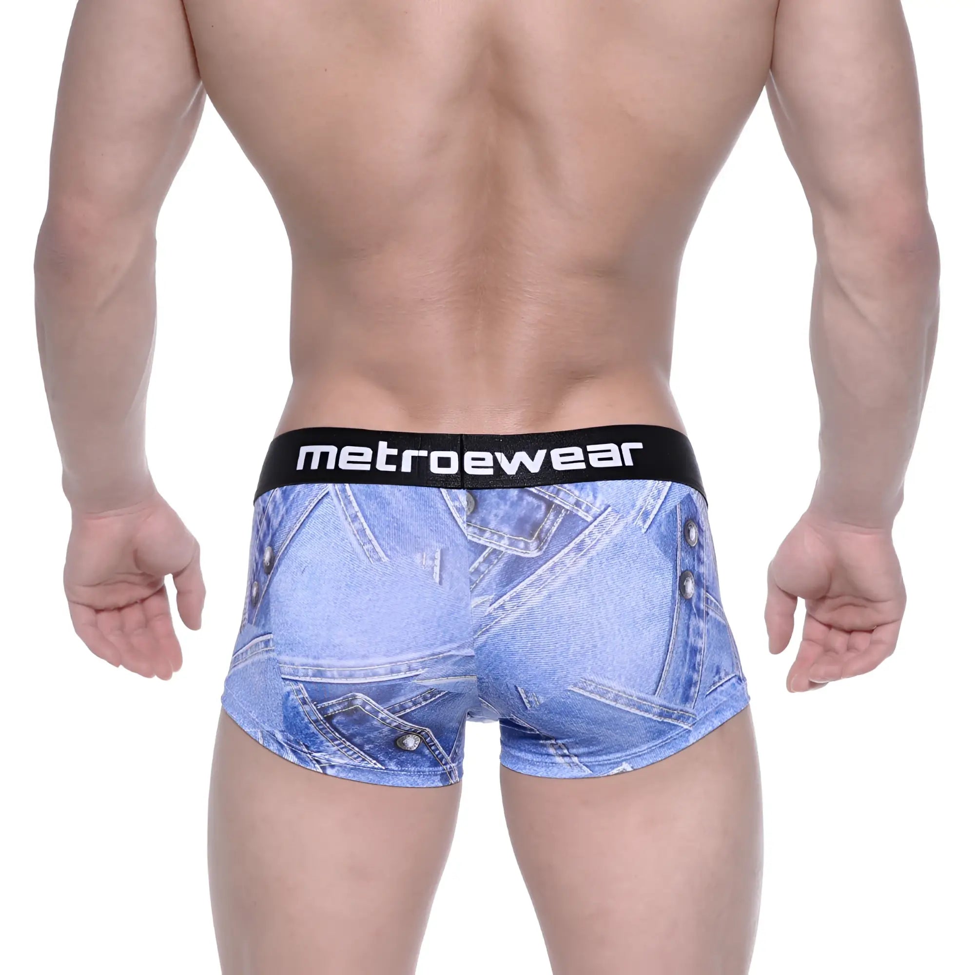 Blue denim patterned men’s briefs with black metroewear waistband metro malewear asian short boxer denim blue 2026 56