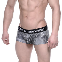 Gray denim patterned men’s briefs with black metromalewear logo waistband metroMalewear asian short boxer denim gray 2026-55