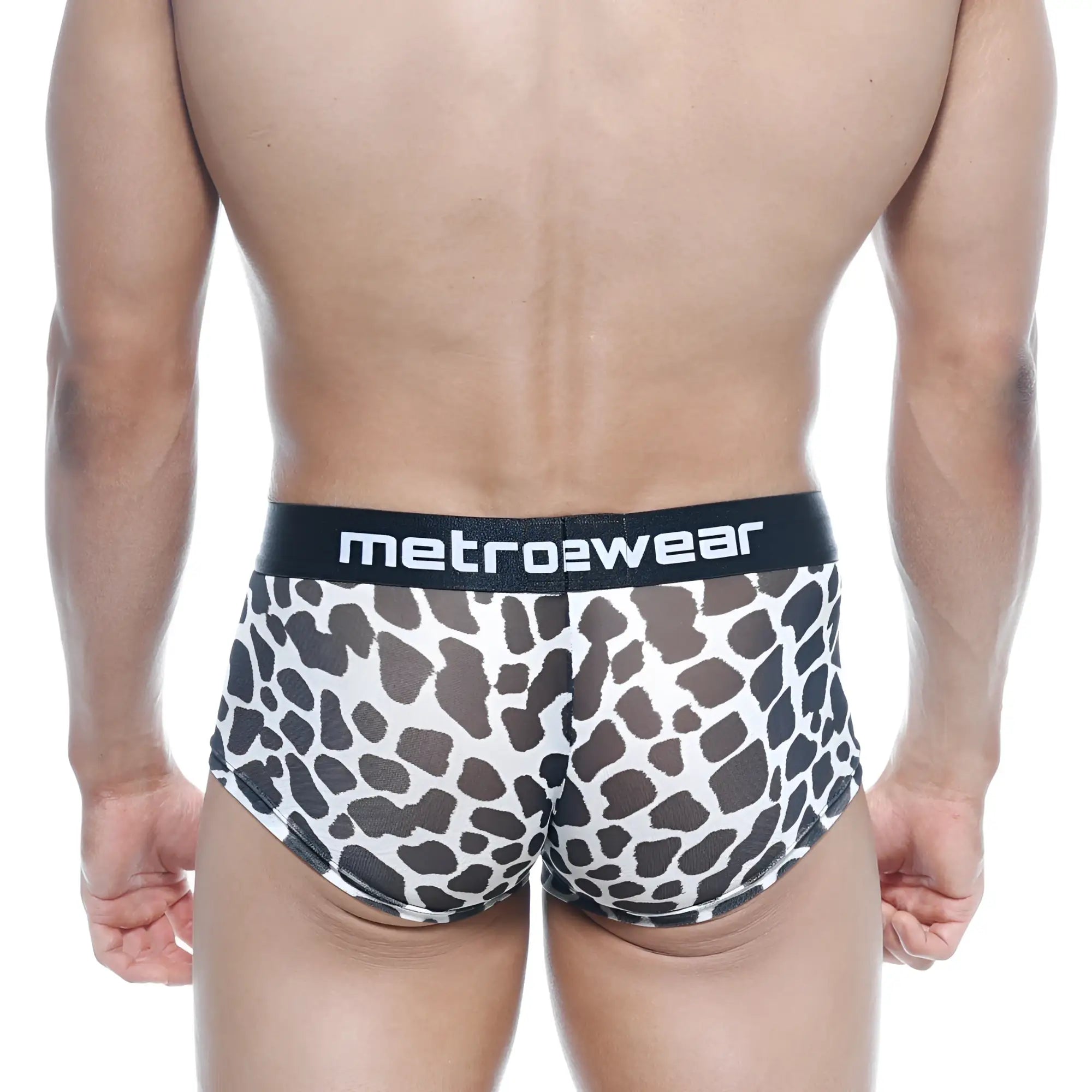 Black and white leopard print briefs with black metro2wear waistband metroMalewear Asian trunk dalmatian 2026-77