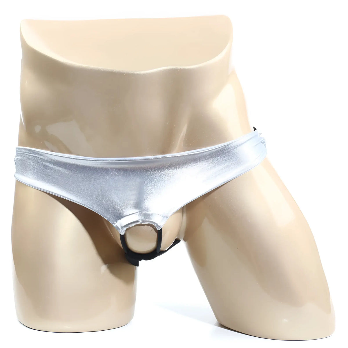 MetroMaleWear Asunto jock strap silver metallic briefs with black ring front for comfortable support