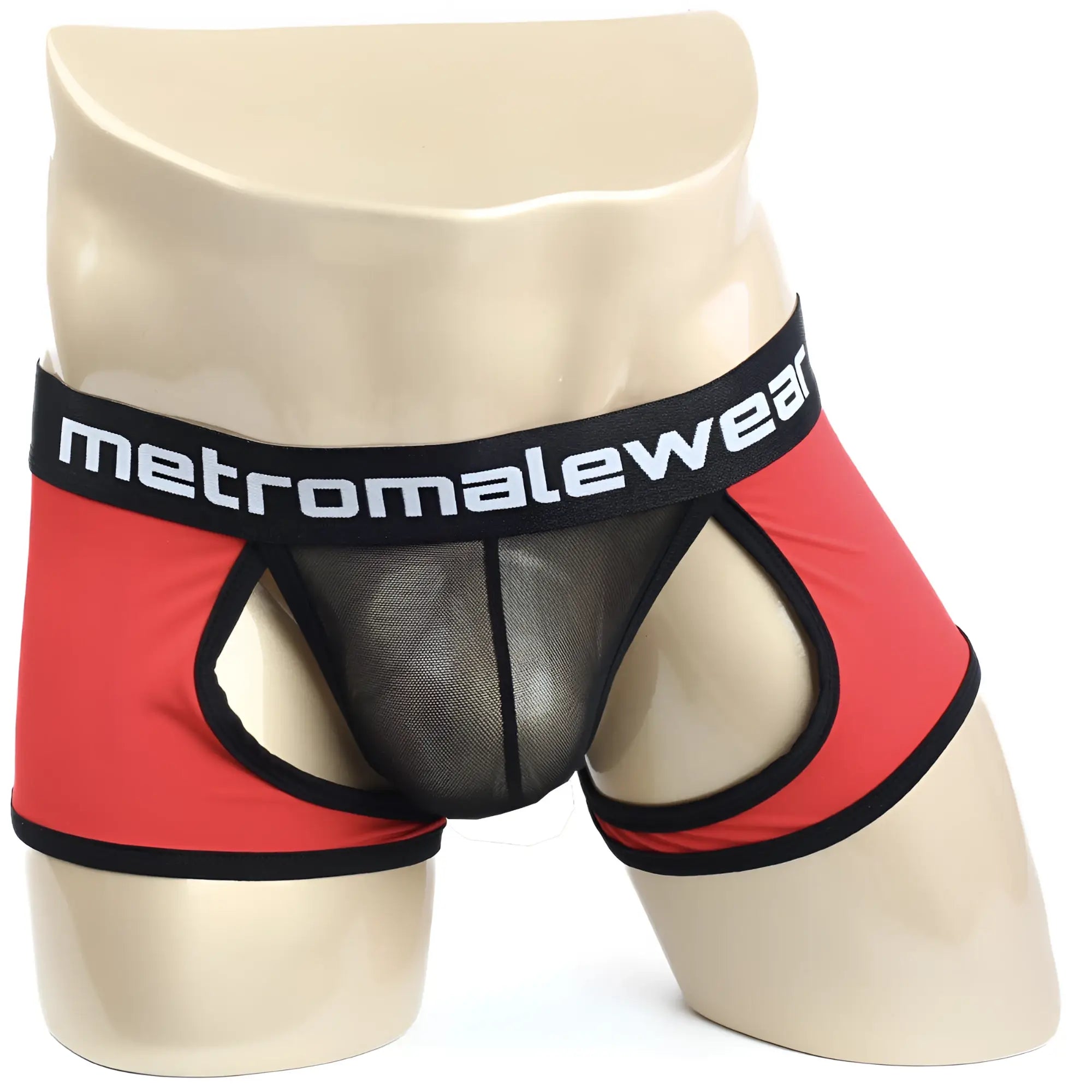 MetroMaleWear Atope trunk red 7023-12 red and black mesh briefs with metromalewear waistband front view