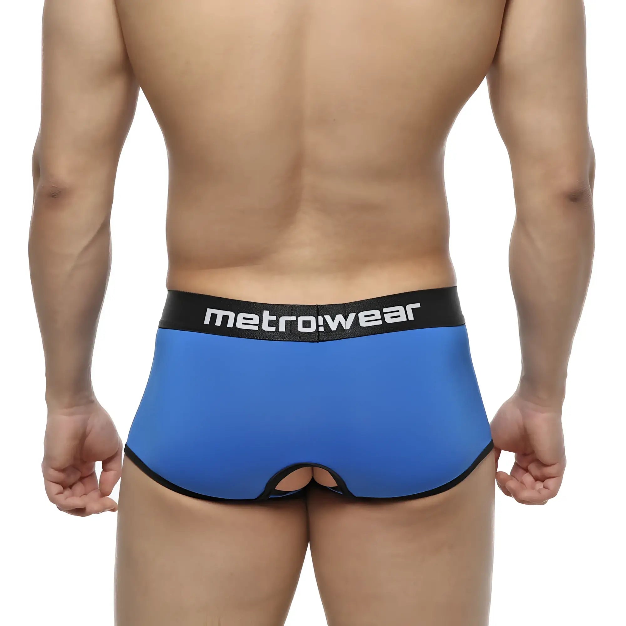 Blue metrowear men’s briefs with black trim and central cutout metro male wear atope trunk royal 7023-18