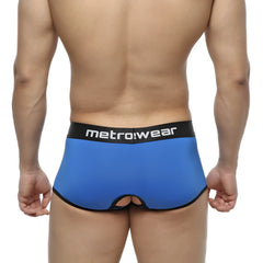 Blue metrowear men’s briefs with black trim and central cutout metro male wear atope trunk royal 7023-18