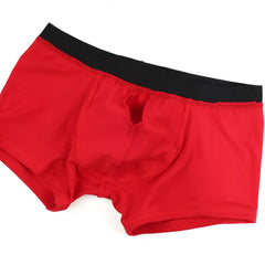 Red metroMalewear Avalon boxer briefs with black elastic waistband designed for comfort and support