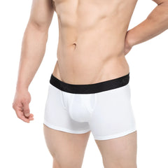 White boxer briefs with black elastic branded waistband from metromalewear avalon in soft breathable fabric