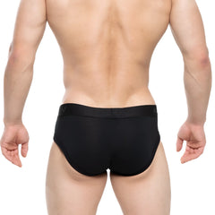 MetroMaleWear Avalon brief black 3036-20 in smooth form-fitting fabric with subtle waistband logo