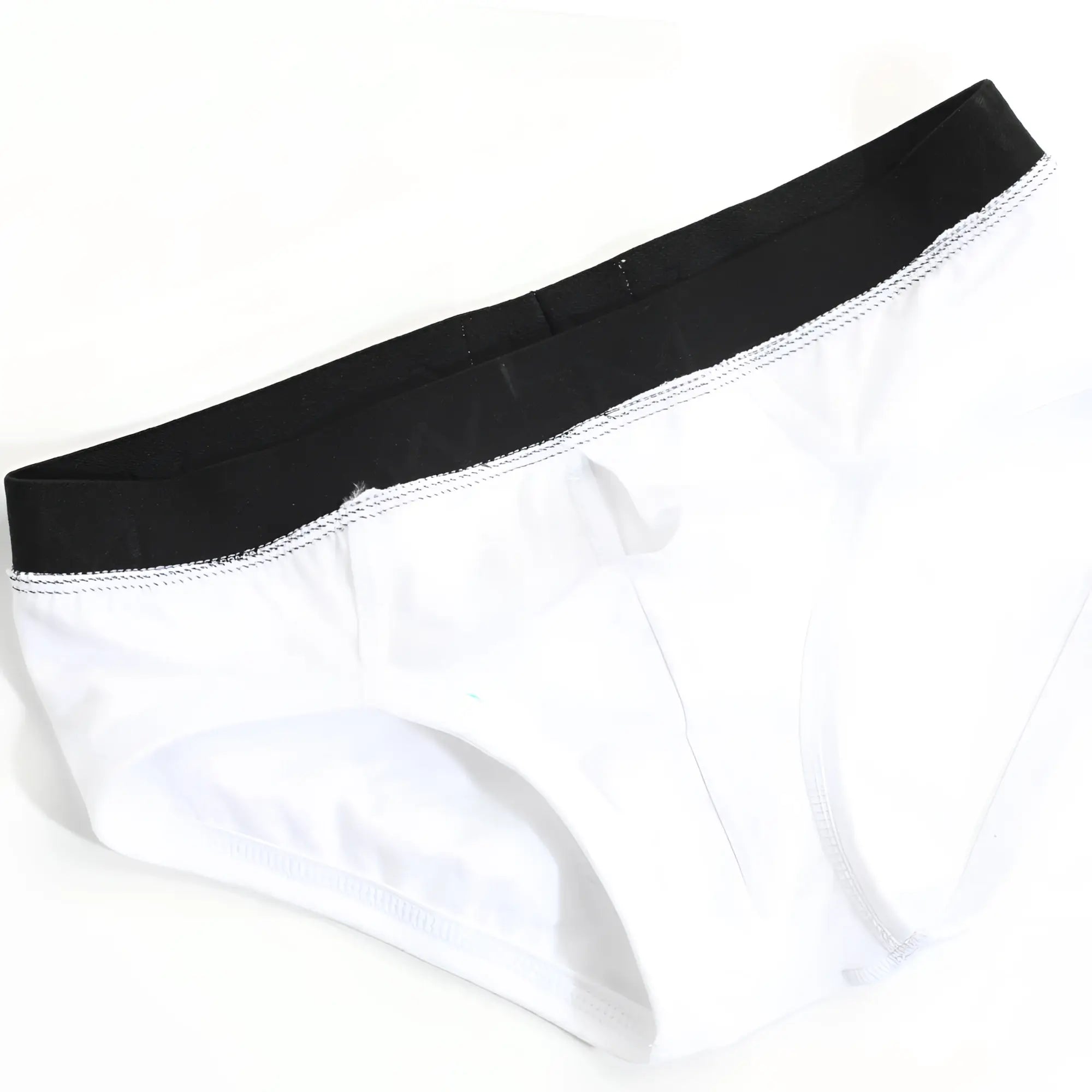 White metroMalewear avalon brief 3036-00 with black elastic waistband showing front side