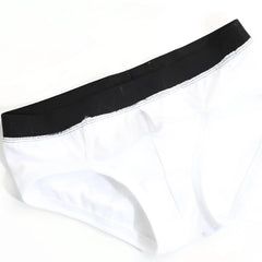 White metroMalewear avalon brief 3036-00 with black elastic waistband showing front side
