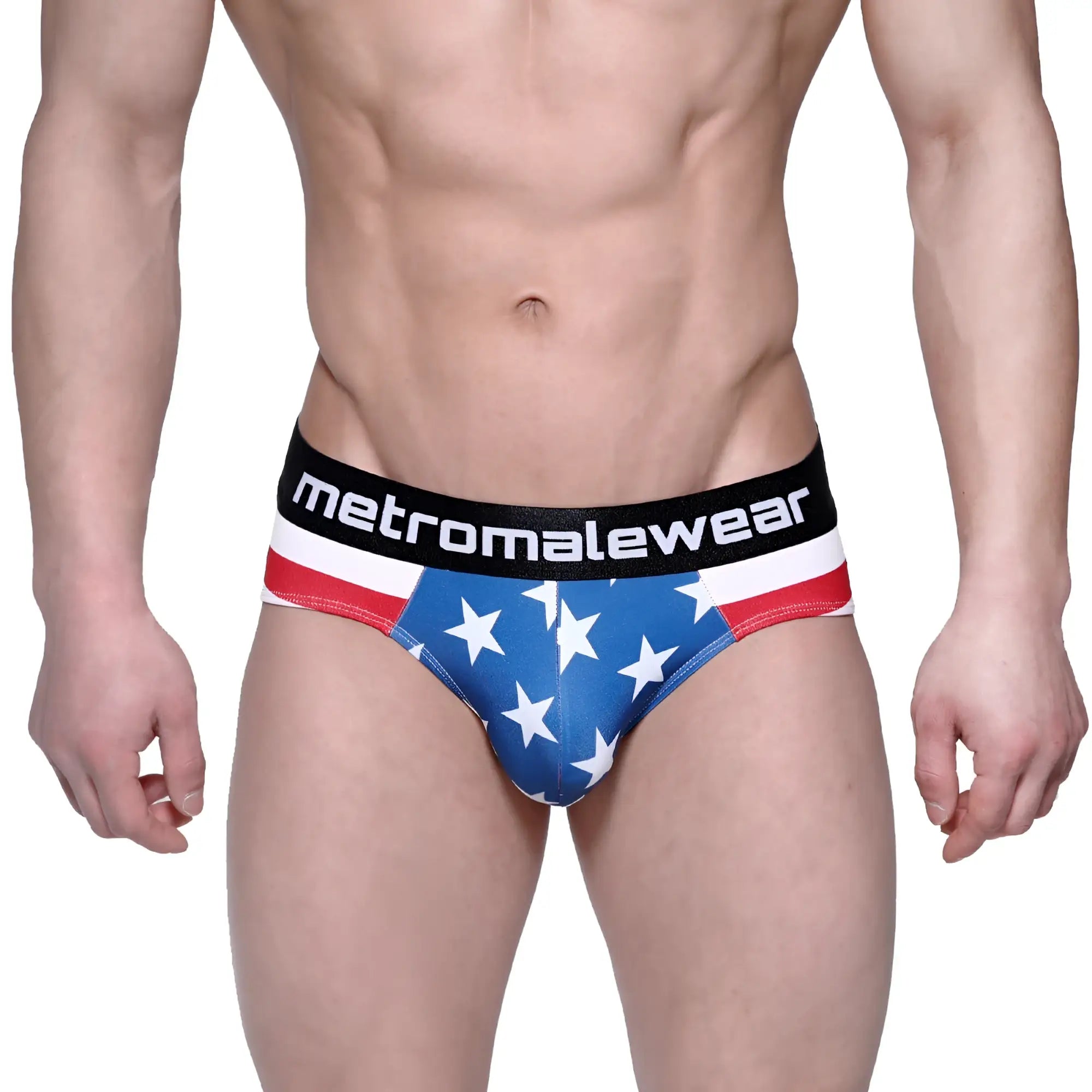Metro male wear avengers hip brief 5003-93 blue american flag briefs with white stars red stripes and black waistband