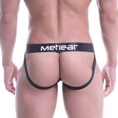 Black meheear brand briefs with white waistband lettering shown from the back in metroMalewear bandal jock strap green 2901-33