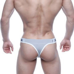 MetroMaleWear basic thong gray 2502-10 light gray form-fitting briefs with white trim and subtle in logo on waistband