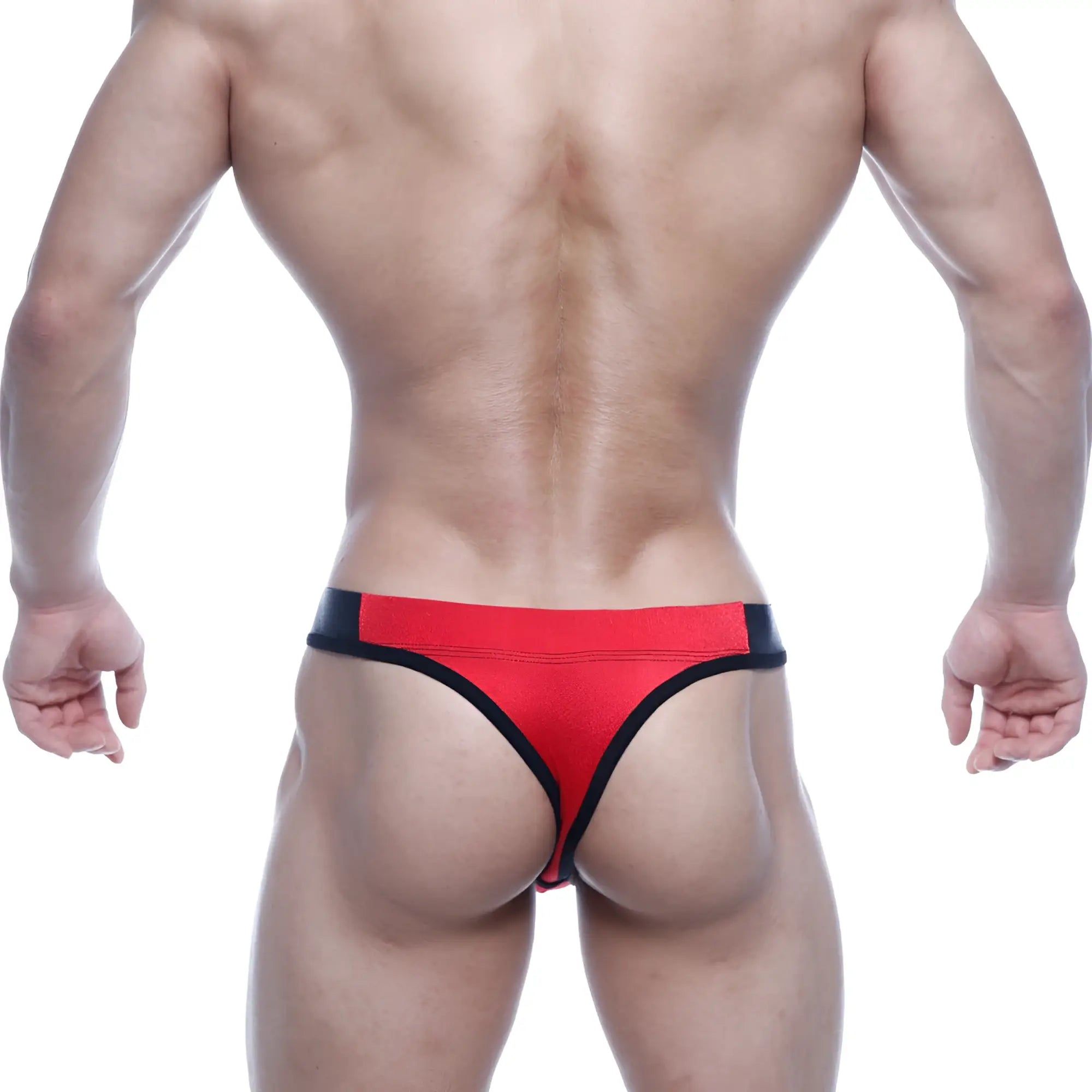 MetroMaleWear basic thong red 2502-12 with snug form-fitting design in red and black showing the back side