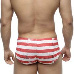 Red and white striped swim trunks with a distressed vintage look MetroMaleWear Batalla Boxer 2125-92 front view