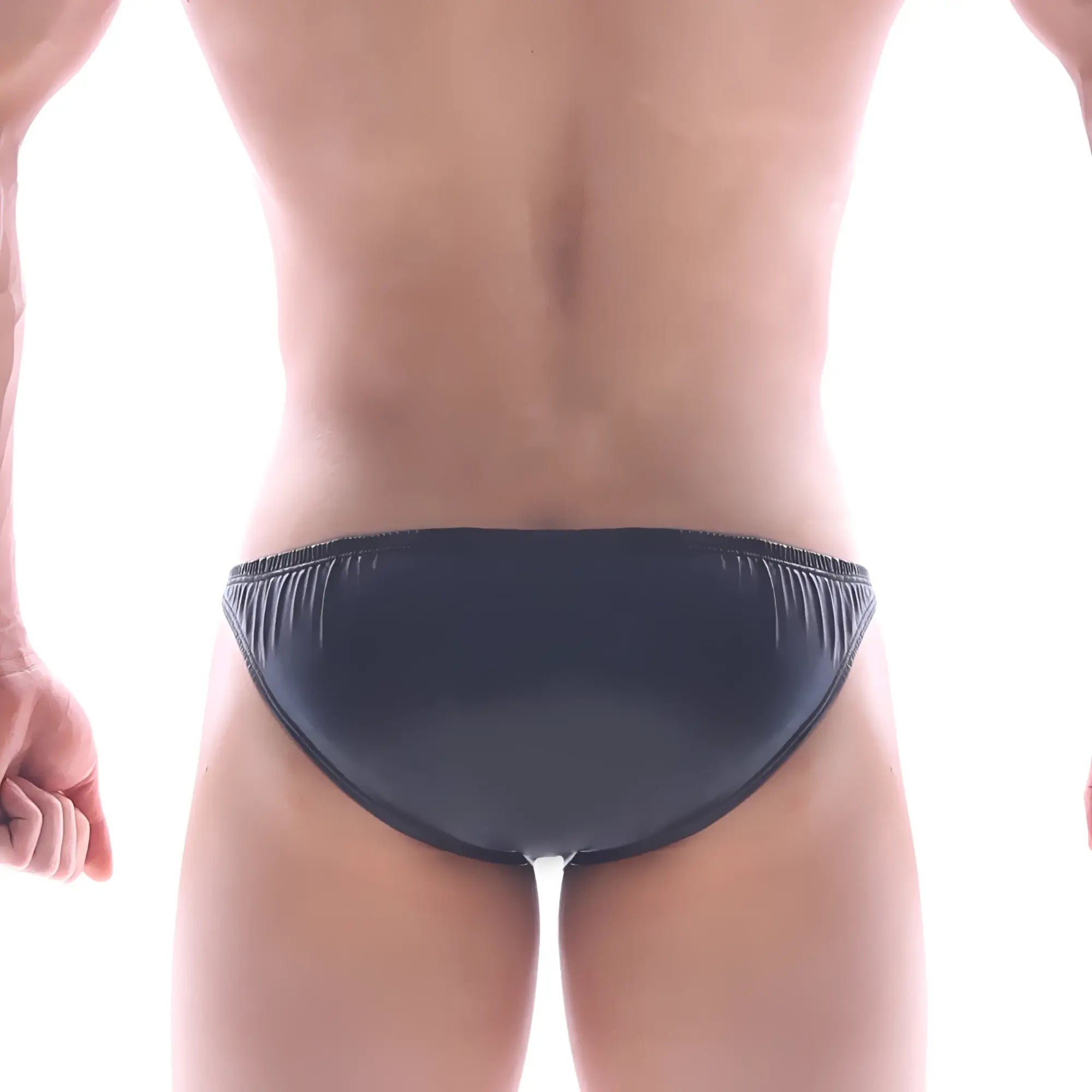 MetroMaleWear black bikini 2016-20 shiny form-fitting swim trunks with ribbed waistband for stylish swimwear use