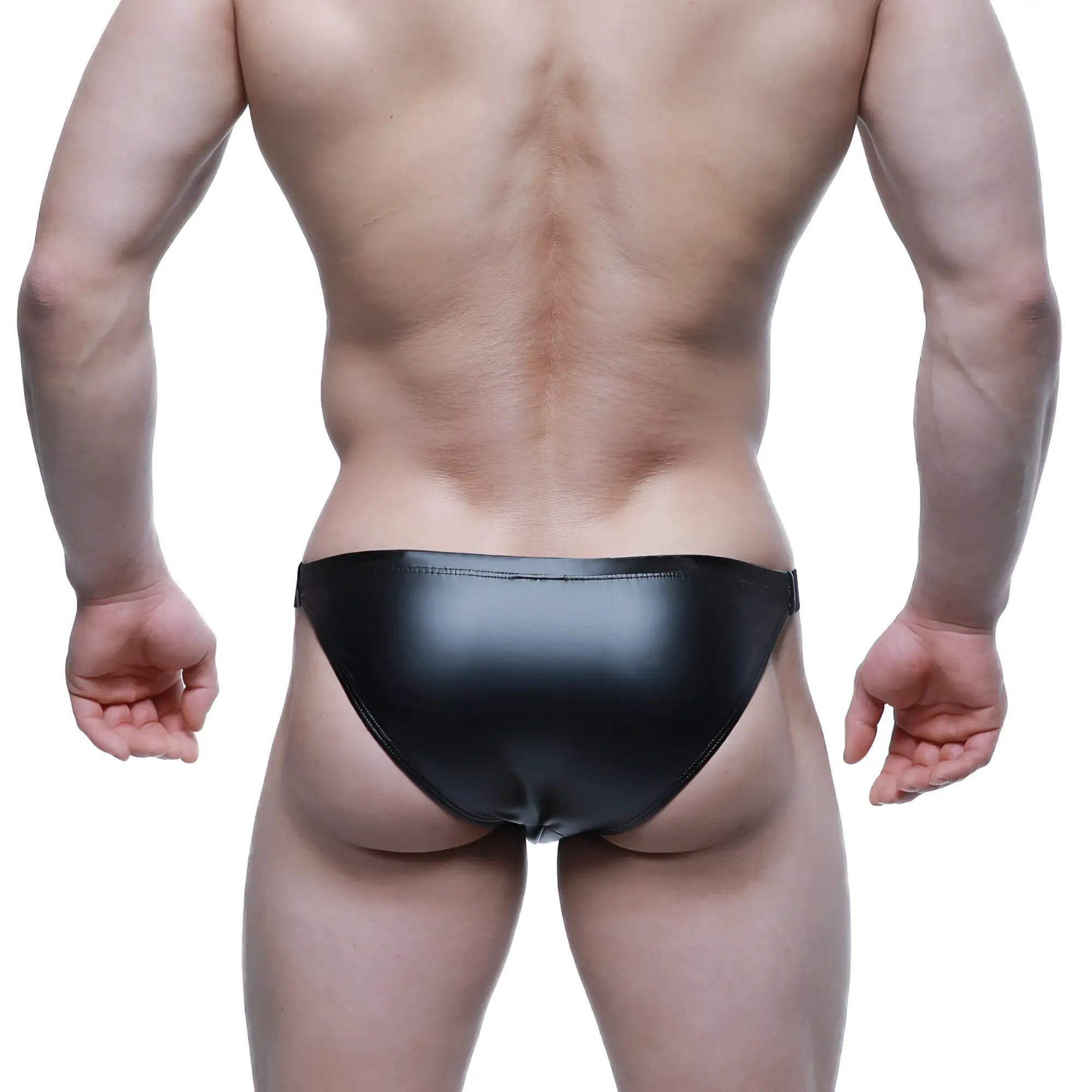 Black glossy faux leather briefs metro male wear bling bikini 3604-75 with sleek form-fitting design