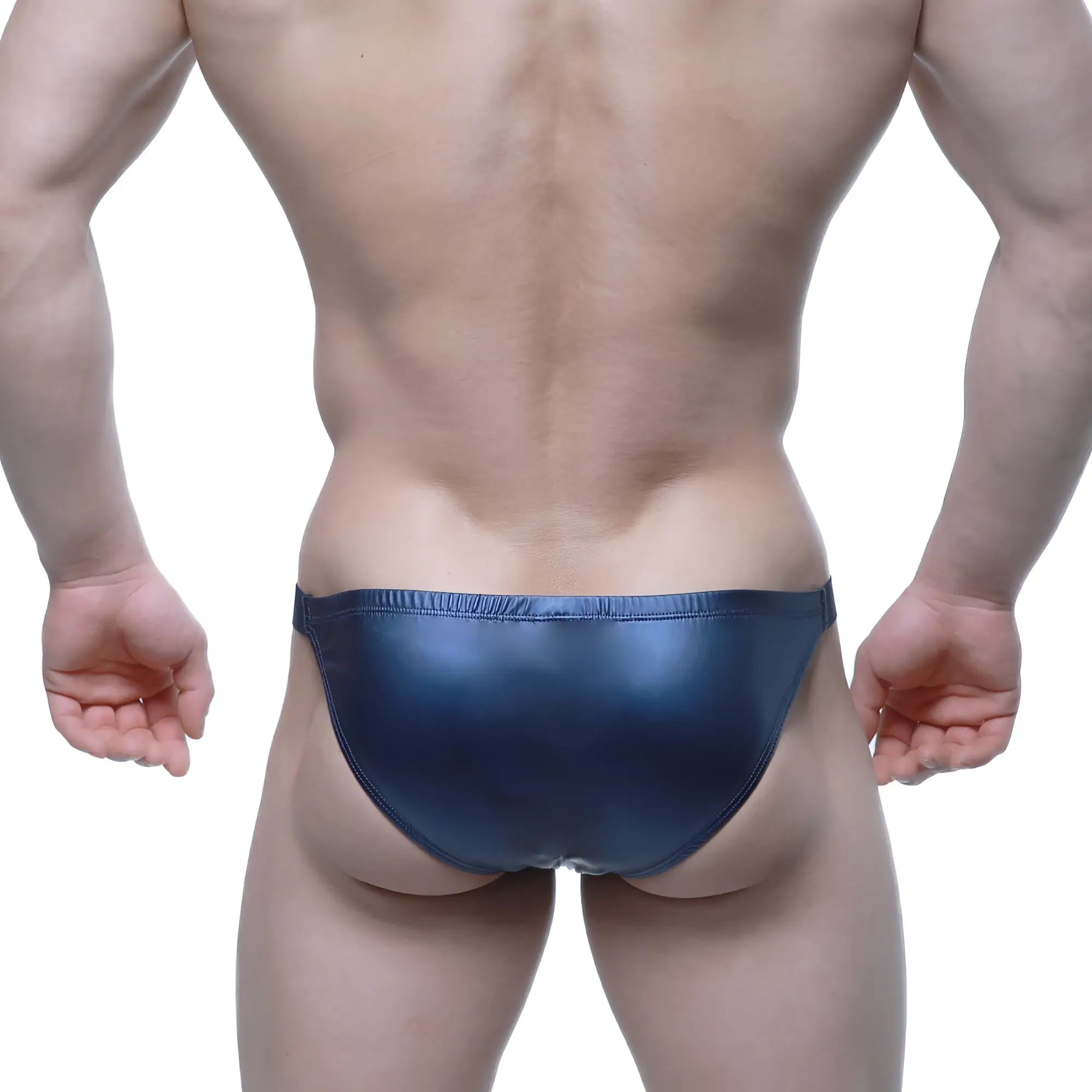 MetroMalewear bling bikini dark blue shiny navy blue metallic briefs with a sleek reflective finish