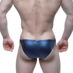 MetroMalewear bling bikini dark blue shiny navy blue metallic briefs with a sleek reflective finish