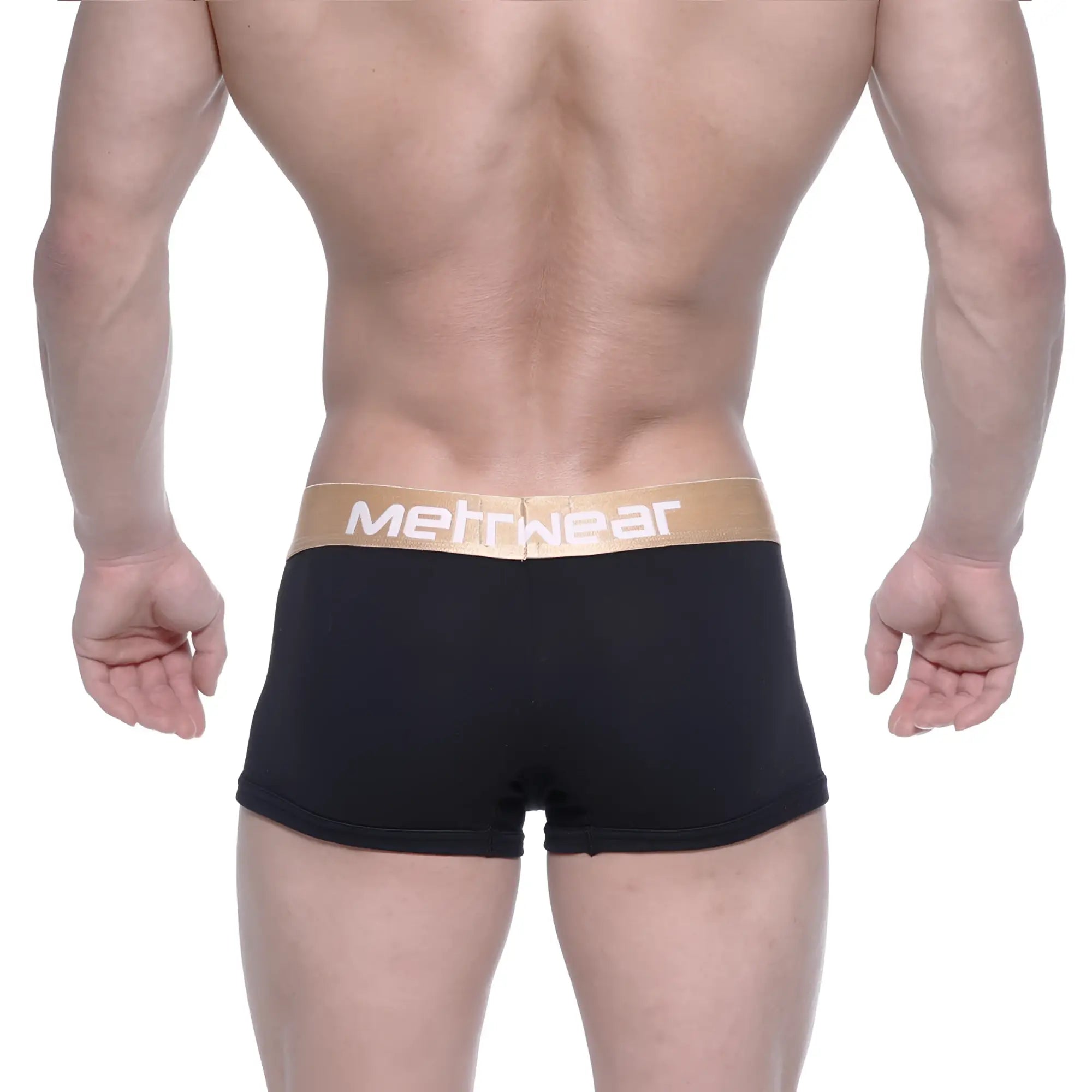 Black mens body boxer briefs with tan waistband and methwear logo for comfort and style by metroMalewear