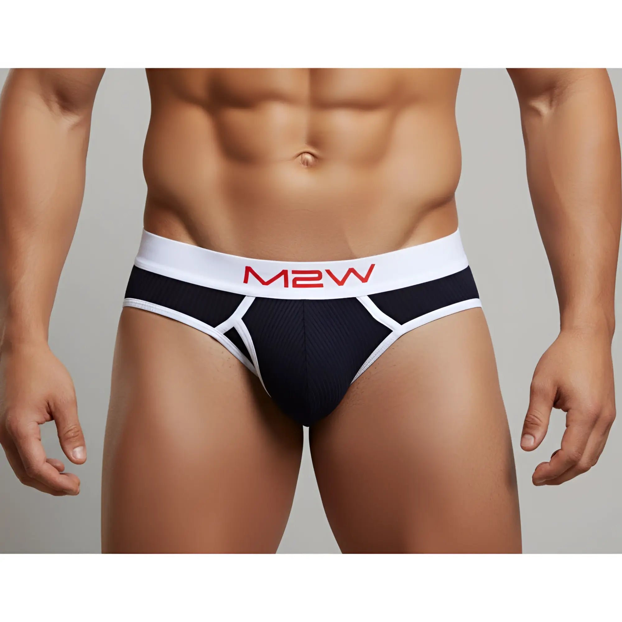 MetroMaleWear bold ribbed black briefs with red m2w branded waistband for comfortable everyday wear