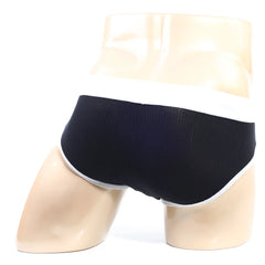 Black briefs with white trim by MetroMaleWear bold ribbed brief black 1103-05 displayed on a mannequin front view