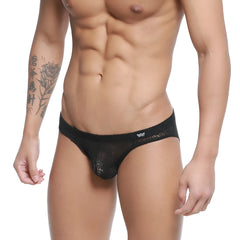 Black lace men’s briefs with subtle pattern and branded waistband metroMalewear bordado bikini black 5103-53