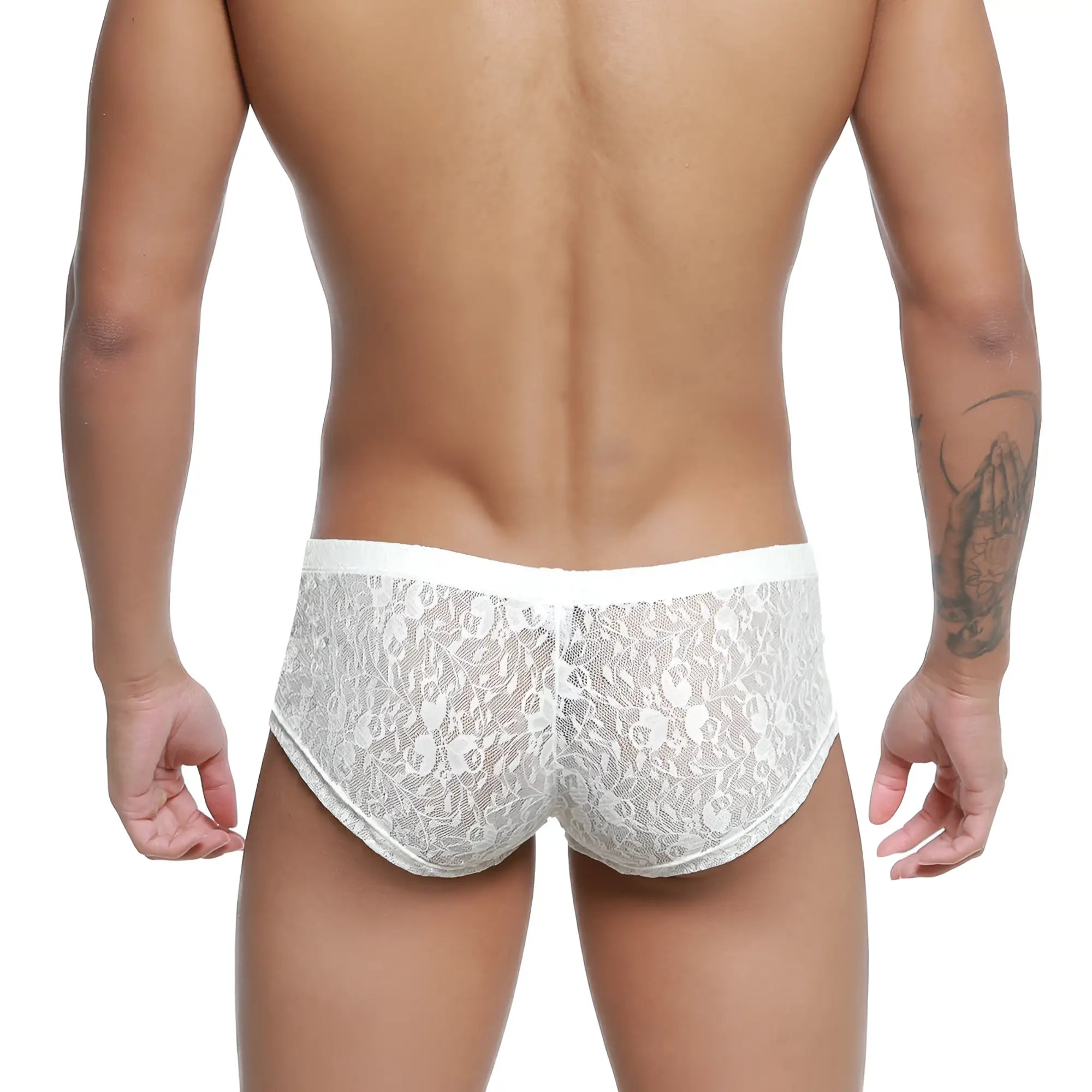 MetroMaleWear bordado trunk ivory 2125-57 white lace men’s briefs with floral pattern and elastic waistband