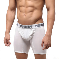 White men’s boxer briefs with a gray branded waistband metroMaleWear Bosillo Bold long boxer white 3515-00