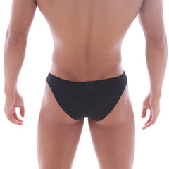 Black briefs with a smooth form-fitting design shown from the back metroMaleWear Bosillo half back bikini black 3504-20
