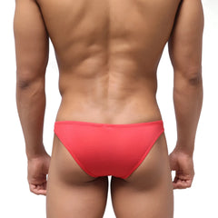 Bright coral-red seamless textured briefs metroMaleWear bosillo half back bikini showing the back side