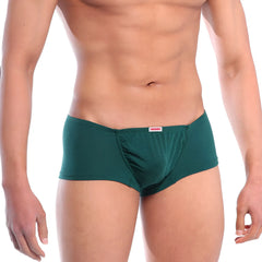 Dark green metroMalewear bosillo short boxer briefs with subtle textured fabric and red brand tag at waistband