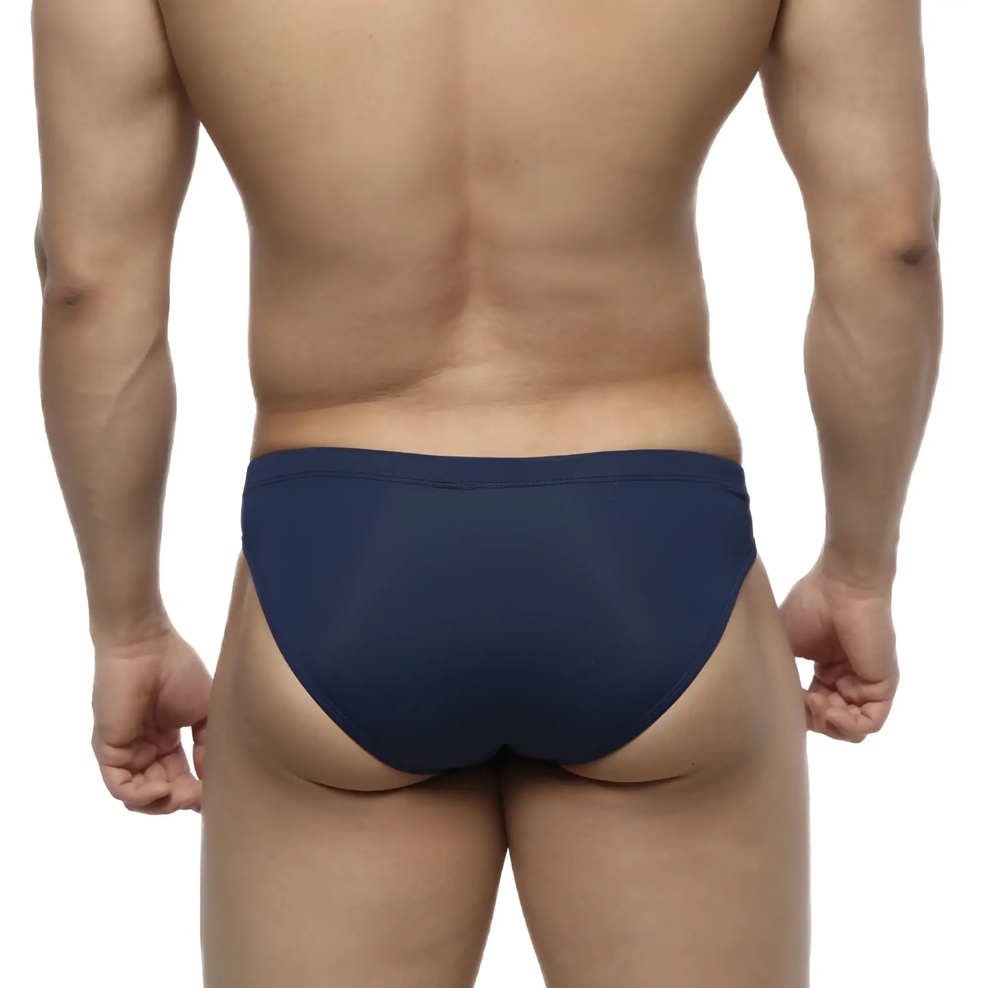 MetroMaleWear bosillo swim bikini navy briefs with smooth form-fitting design in navy blue for swimming use