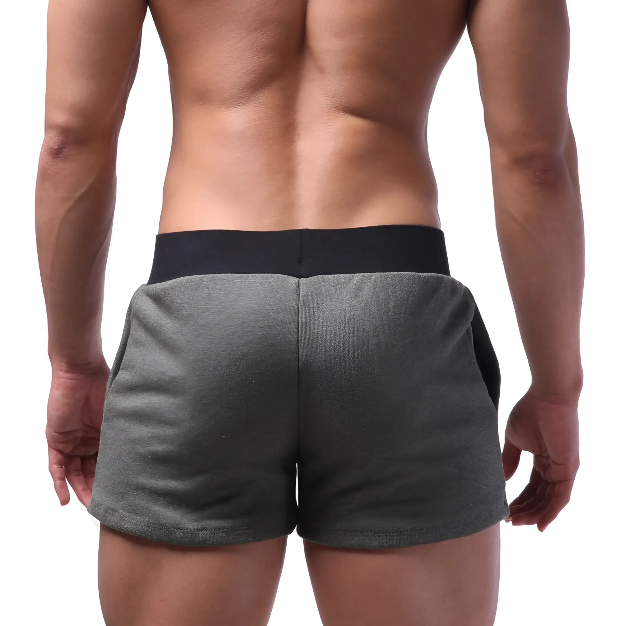 Gray heathered MetroMaleWear Boston athletic shorts with black elastic waistband for active wear