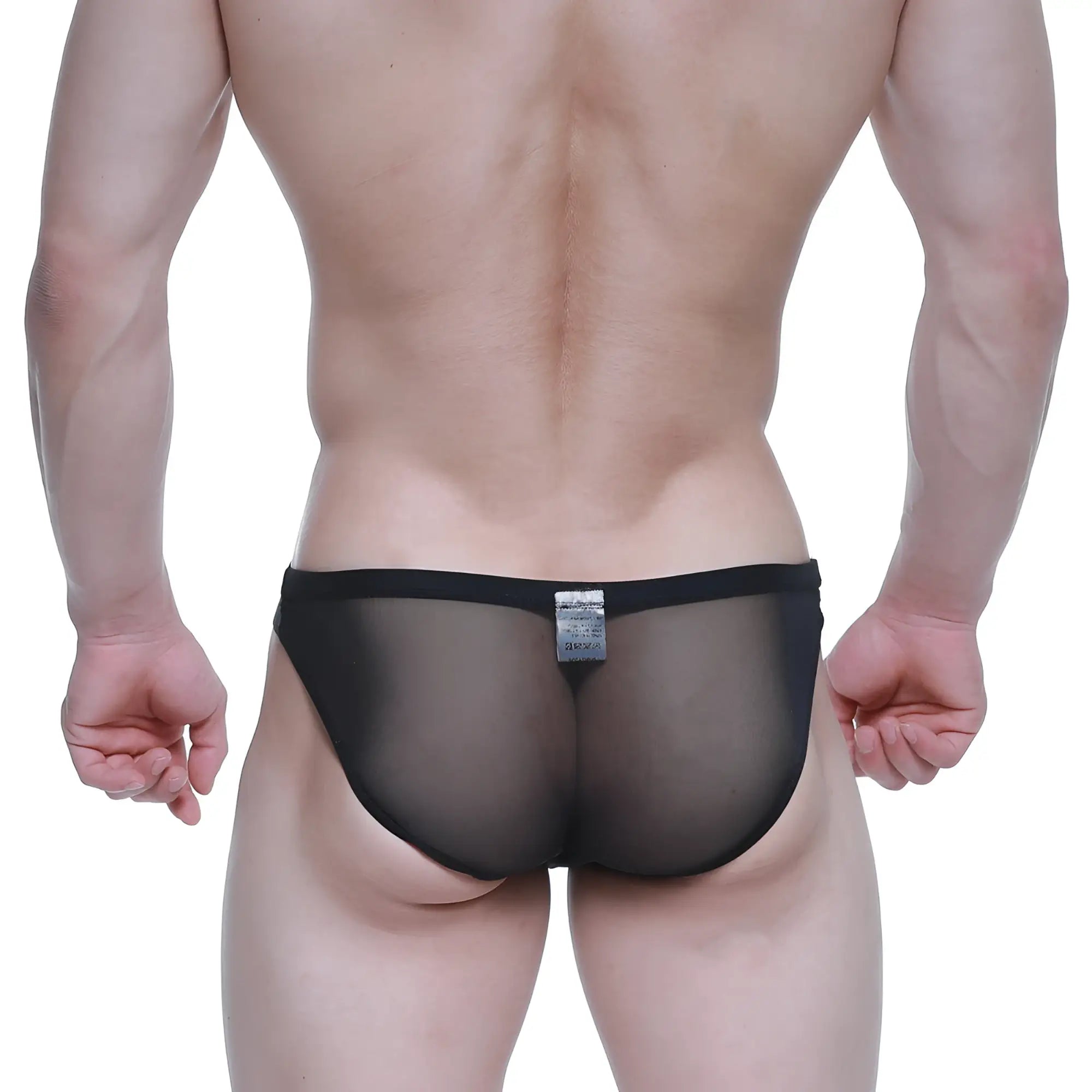 Black sheer mesh briefs with a solid black waistband metroMalewear brief 2.0 tull 3603-70 front view