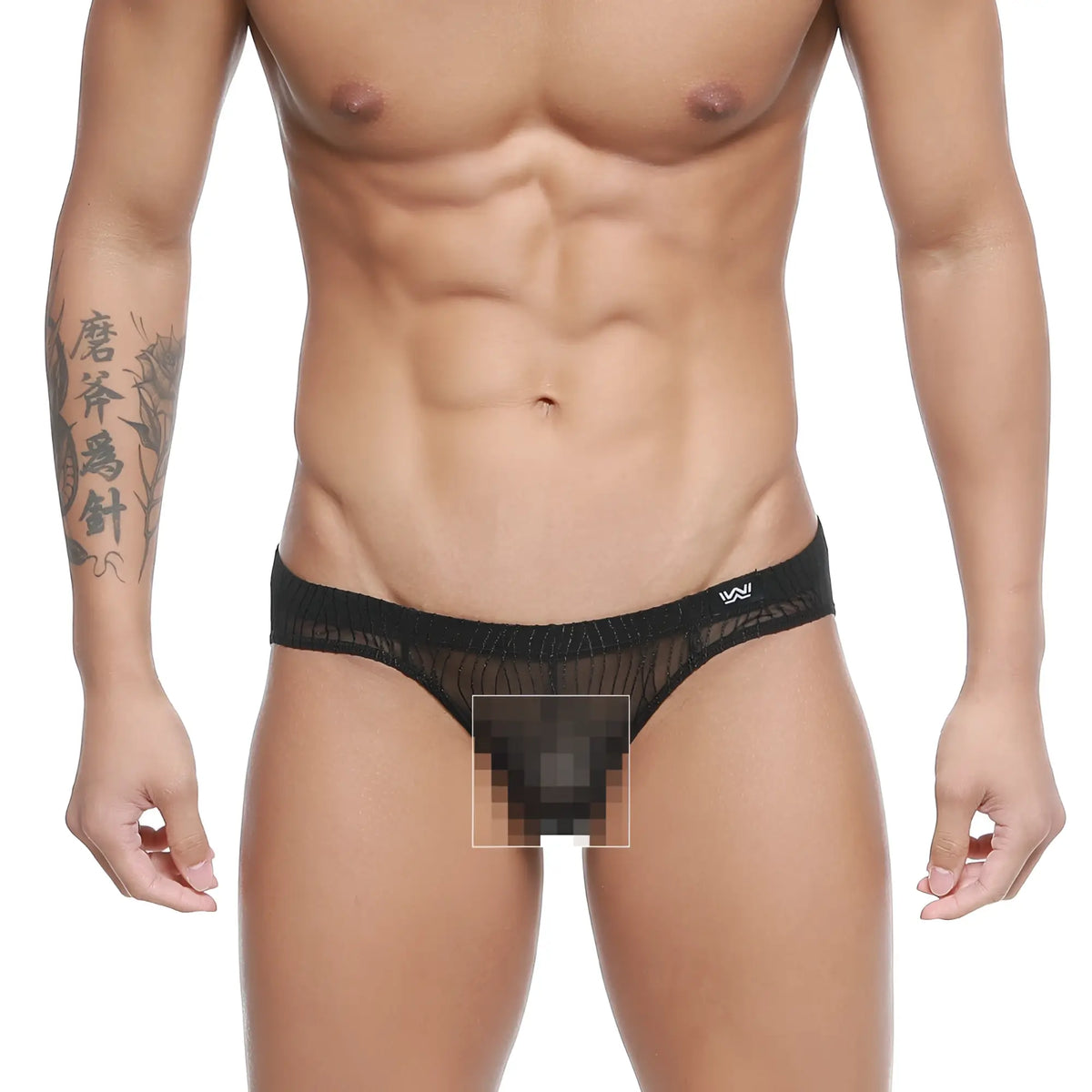 MetroMaleWear Bruma Bikini 5103-M30 black sheer mesh briefs with solid black waistband and small white logo