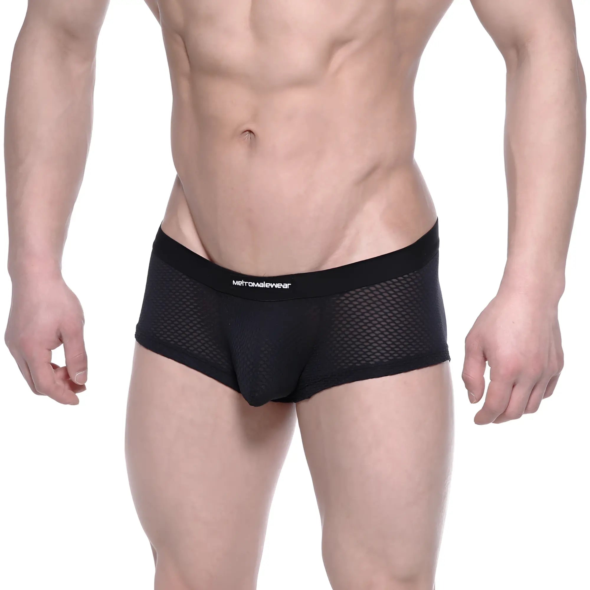Black mesh briefs with solid metroweave waistband metroMalewear bulge boxer 3013-70 in black color