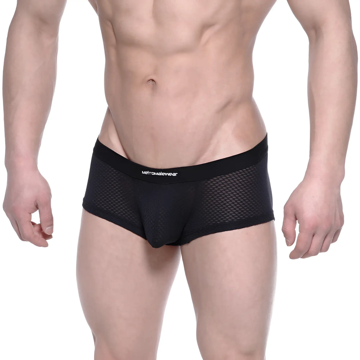 Black mesh briefs with solid metroweave waistband metroMalewear bulge boxer 3013-70 in black color